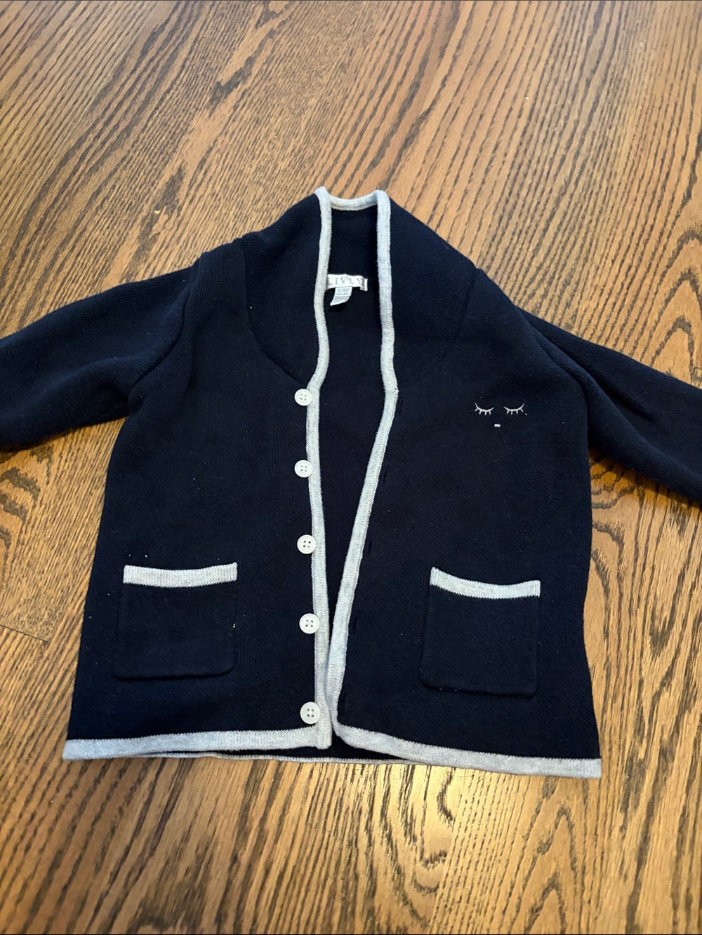 Livly Navy Contrast-Trim Knit Cardigan with Pocket Details